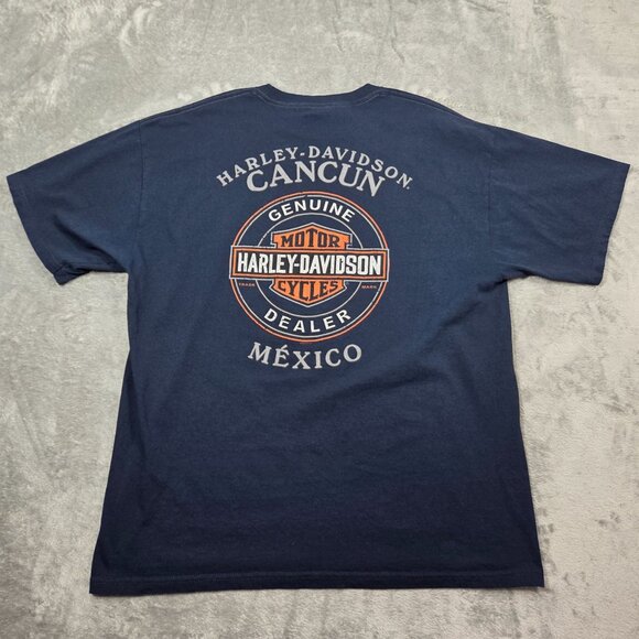 Harley Davidson Shirt Mens XL Navy Blue Distressed Logo Cancun Mexico Stratman - Picture 4 of 8